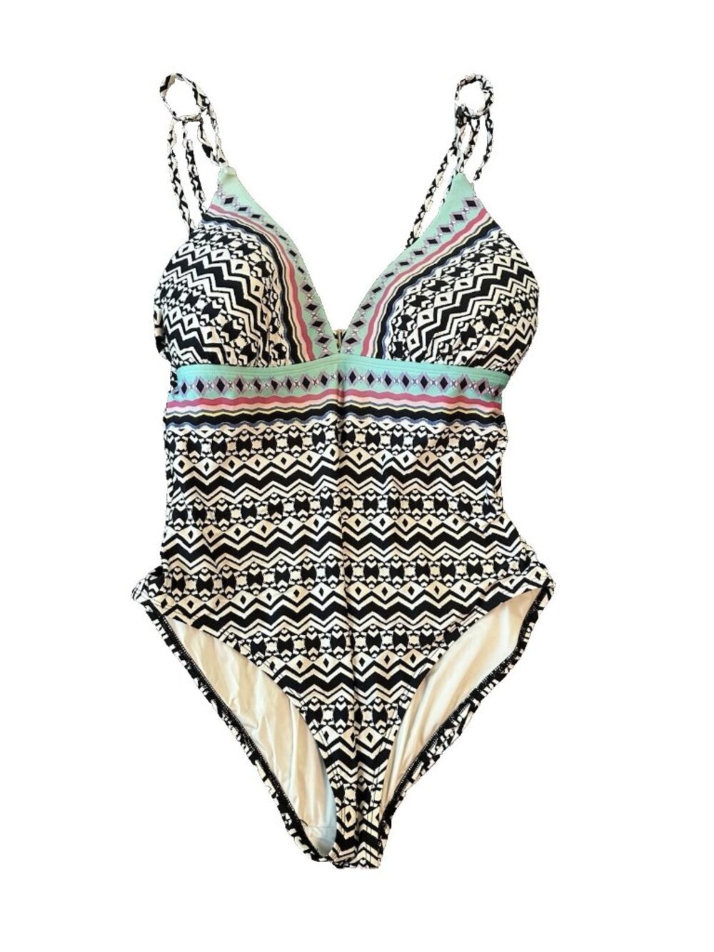 La Blanca Women Swimsuit‎ 14 Geometric Plunge Open Back Molded Cup Southwest